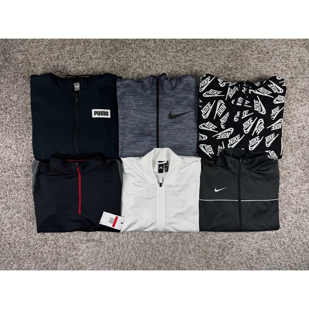 Lot of 6 Nike Puma Adidas Men's Logo Hoodies Track Jackets Athletic Size Large